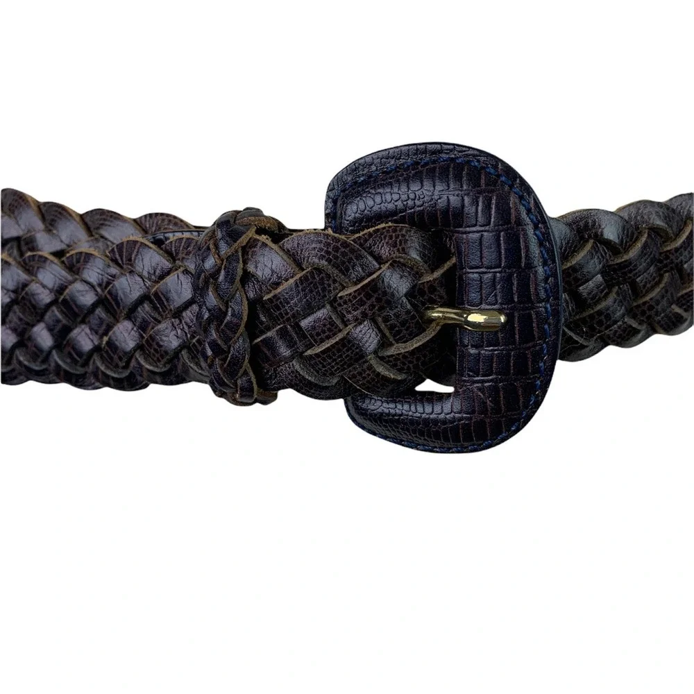 Medium (34) Tail Braided Belt Womens Brown Leather Woven 1.25